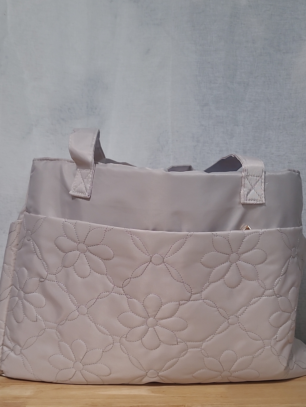 Quilted Floral Tote Bag in Light Beige